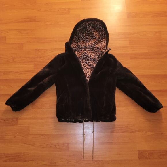 NEW Leopard Reversible Jacket, Size Small Faux Fur Jacket Black - Picture 9 of 9